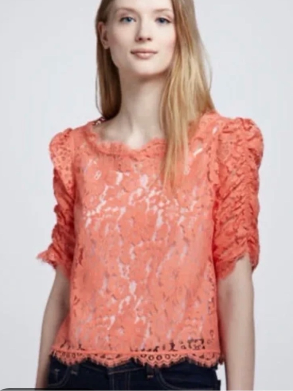 Joie Coral Lace Short Sleeve Top
